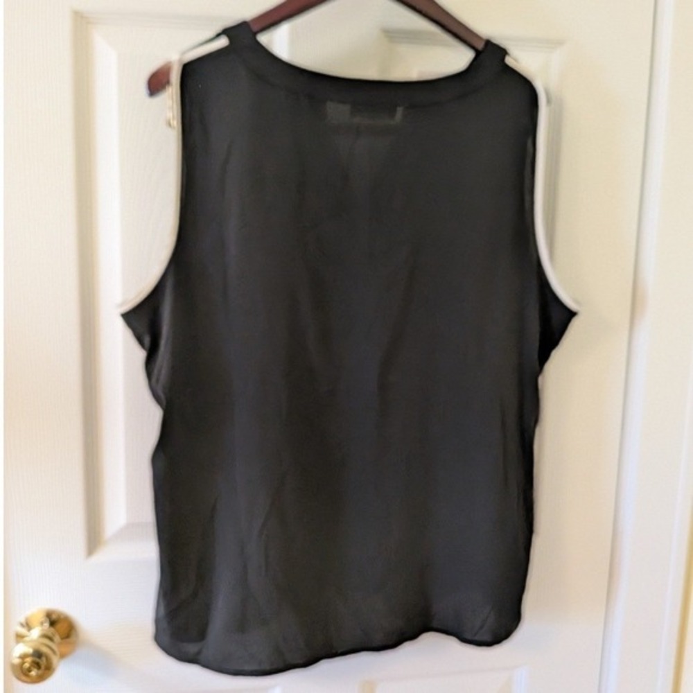 Calvin Klein Womens Sleeveless‎ Split V-Neck Blouse Black White Contrast Trim XL - Picture 3 of 8